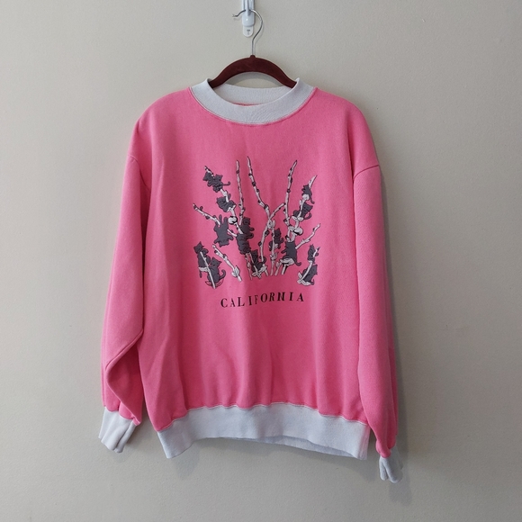 Tops - Vintage Cats on Willows Graphic California Spellout Pink Crewneck Sweats…